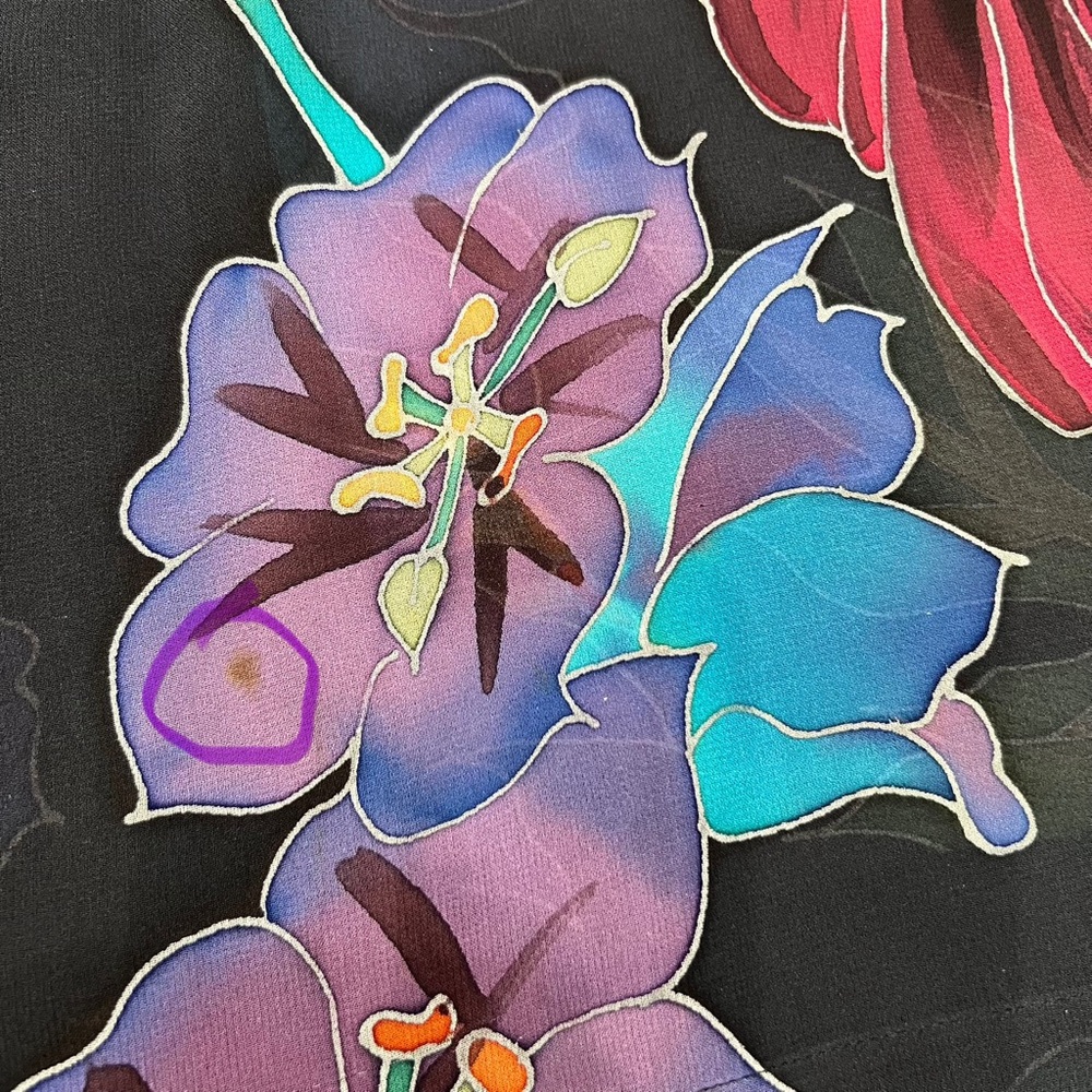 Rare Colorful Tropical Floral Island Print Silk Kimono One Size - Picture 11 of 16